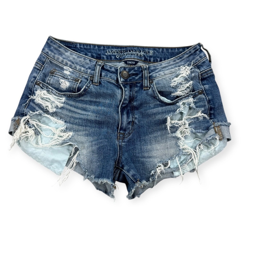 American Eagle Shorts Women's 4 Blue Distressed Frayed Festival Y2K